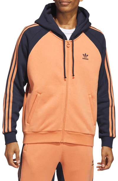 Adidas Originals Sst Fleece Full Zip Hoodie In Hazy Copper/ Legend Ink