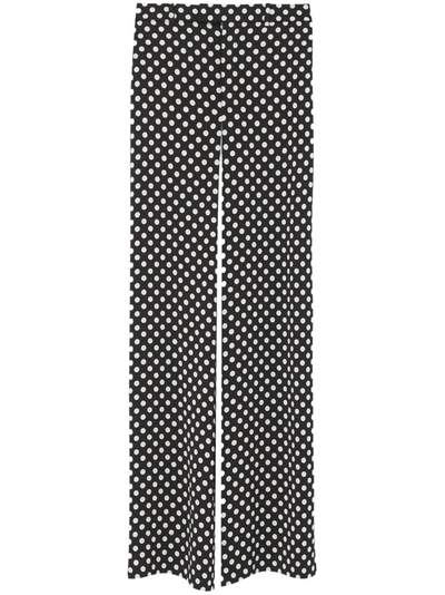 Saint Laurent Polka-dot Tailored Silk Trousers In Black