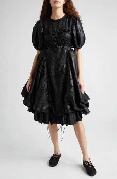 Cecilie Bahnsen Simi Textured Puff-sleeve Dress In Black