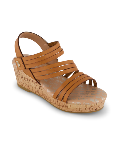 Dkny Little Girls Open Toe Wedge Sandals In Cognac