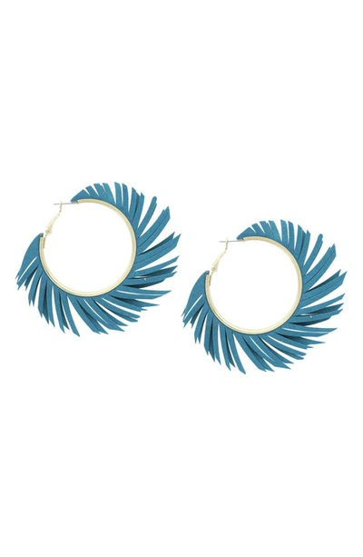 Olivia Welles Fringe Hoop Earrings In Teal