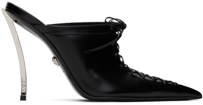 Versace Black Pin-point Heels In 1b00p Black Palladiu