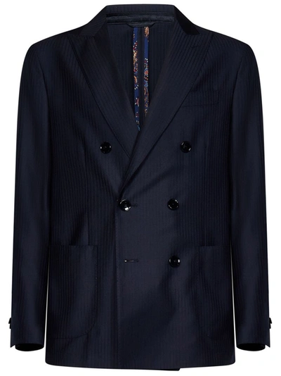 Etro Blue Pinstriped Double-breasted Jacket