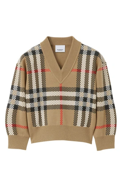 Burberry Kids' Holly Basketweave Check Wool Blend Sweater In Archive Beige