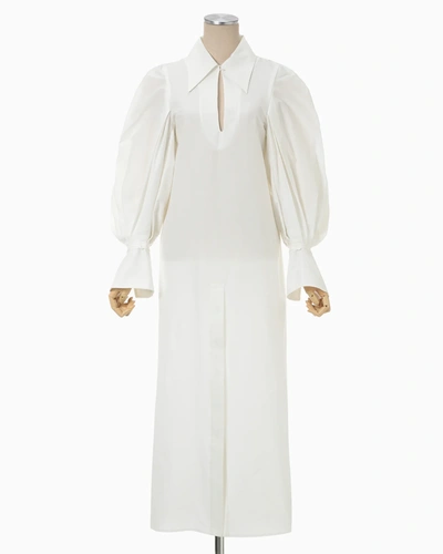 Mame Kurogouchi Women Cotton Silk Broad Basket Motif Shirt Dress In White