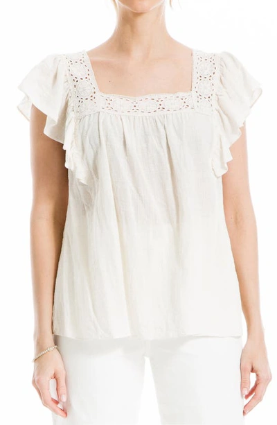 Max Studio Flutter Sleeve Square Neck Blouse In Antique White
