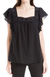 Max Studio Flutter Sleeve Square Neck Blouse In Black-black
