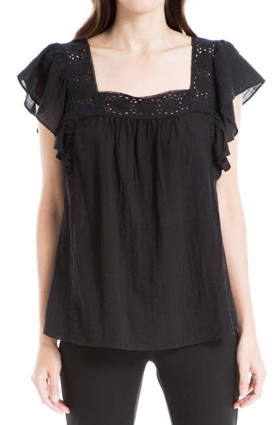 Max Studio Flutter Sleeve Square Neck Blouse In Black-black