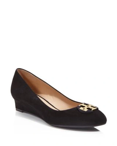 Tory Burch Luna Suede Mid Heel Wedge Pumps In Black ModeSens