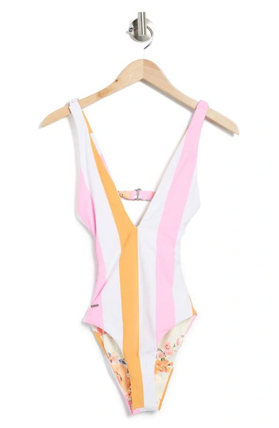 Maaji Brooke Polo Stripe Reversible One-piece Swimsuit In White