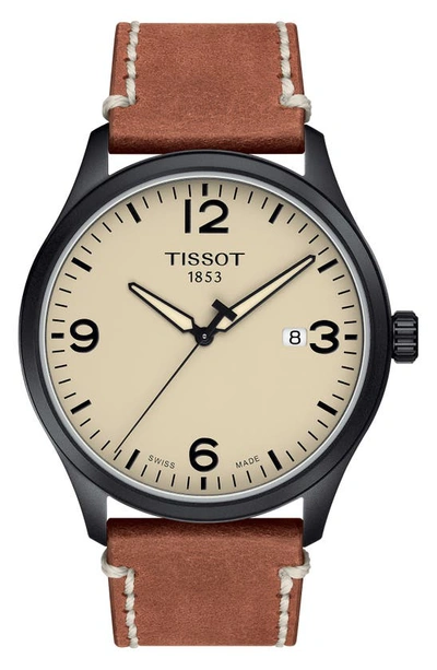 Tissot Leather Strap Watch, 42mm In Beige