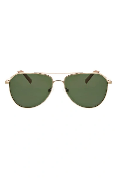 Hurley 60mm Polarized Round Sunglasses In Gold/ Green