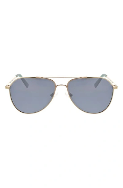 Hurley 60mm Polarized Round Sunglasses In Gold/ Blue