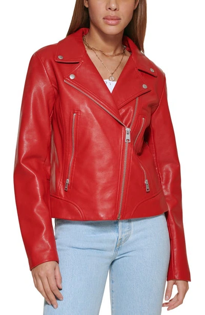 Levi's Faux Leather Moto Jacket In Pompeian Red