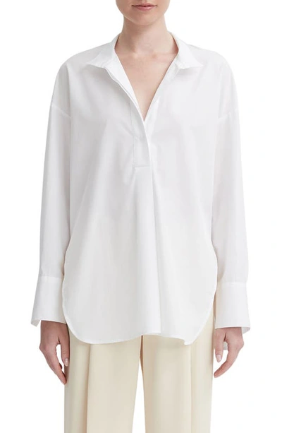 Vince Half-placket Stand Collar Cotton Shirt In White