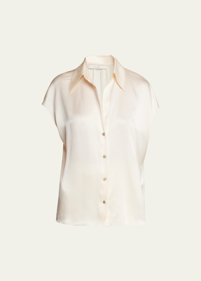 Vince Cap-sleeve Ruched-back Silk Blouse In 281chf