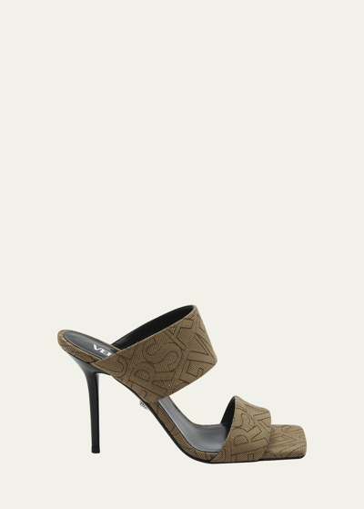 Versace 95mm Monogram Canvas Sandals In Beige-brown-palla