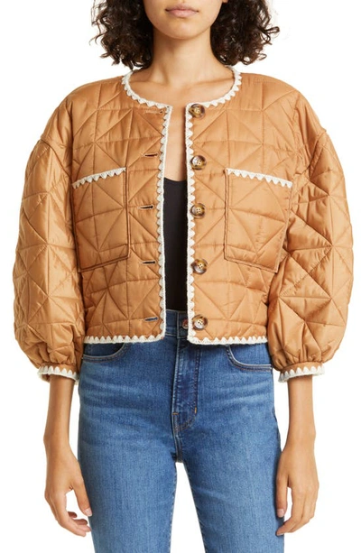 Veronica Beard Leal Quilted Puff-sleeve Cropped Jacket In Camelnantucket Re