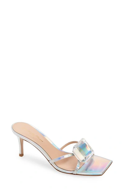 Gianvito Rossi 70mm Jewel Iridescent Leather Mule Sandals In Silver