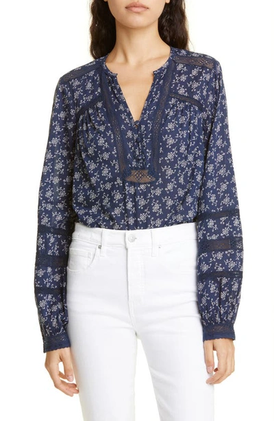 Veronica Beard Kent Floral Embroidered Long-sleeve Top In Navy