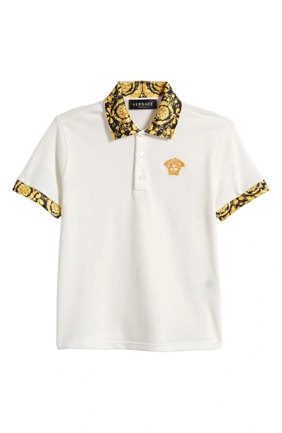 Versace Kids' Boys White Cotton Barocco Polo Shirt