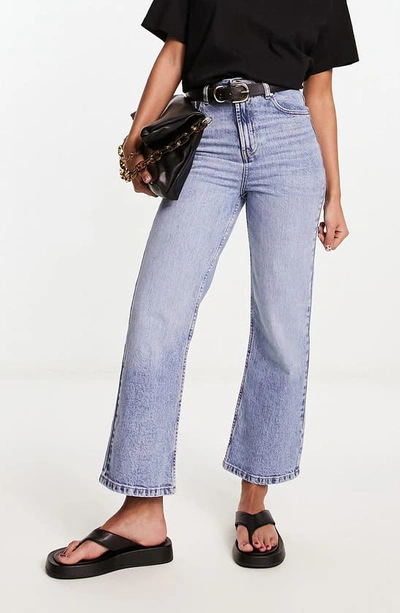 Asos Design Cropped Easy Straight Jeans In Light Blue