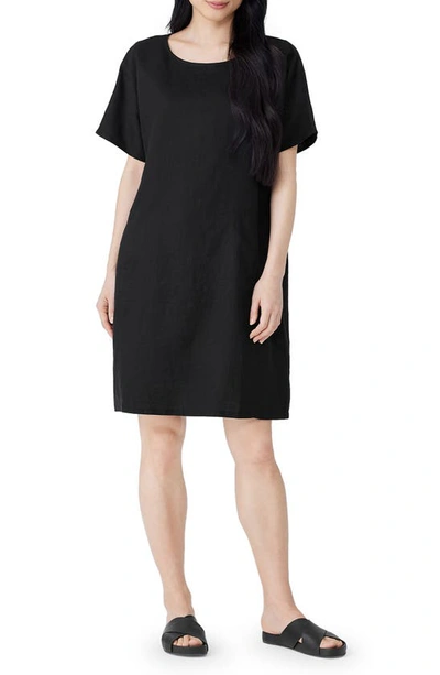 Eileen Fisher Organic Linen Dolman Sleeve Dress In Black