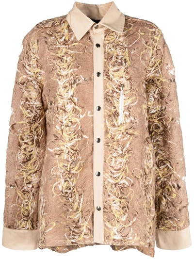Vitelli Distressed-effect Long-sleeve Shirt In M4 Camel And Sand