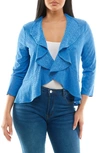 Nina Leonard Eyelet Ruffle Cardigan In Waterfall