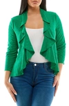 Nina Leonard Eyelet Ruffle Cardigan In Bright Green