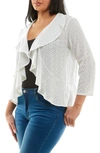 Nina Leonard Eyelet Ruffle Cardigan In White