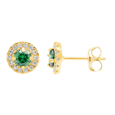 Ballstudz 14k Yellow Gold 8mm Cz Halo Stud Earrings, With Pushback, Women's, Unisex In Green