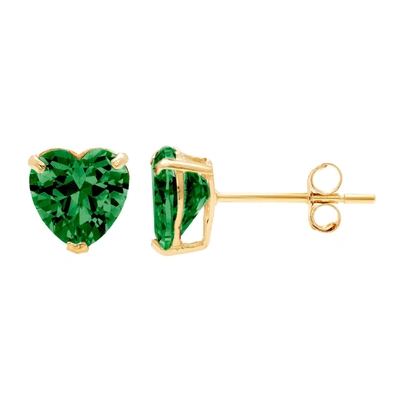 Ballstudz 14k Yellow Gold 6mm Cz Heart Stud Earrings, With Pushback, Women's, Unisex In Green