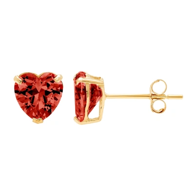 Ballstudz 14k Yellow Gold 6mm Cz Heart Stud Earrings, With Pushback, Women's, Unisex In Red