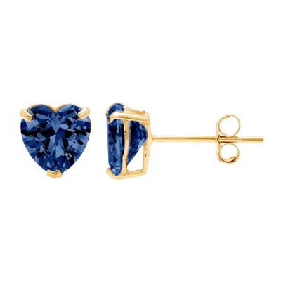 Ballstudz 14k Yellow Gold 6mm Cz Heart Stud Earrings, With Pushback, Women's, Unisex In Blue