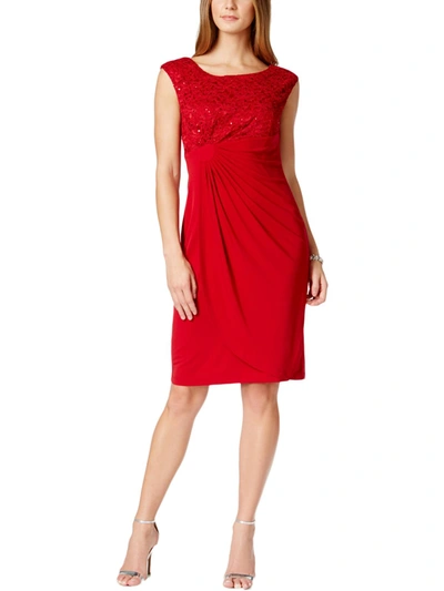 Connected Apparel Womens Lace Overlay Ruched Cocktail Dress In Red