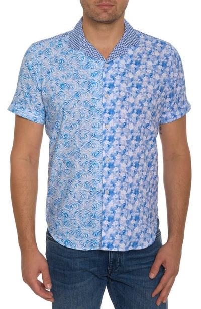 Robert Graham Fontana Mismatched Floral Short Sleeve Button-up Camp Shirt In Blue