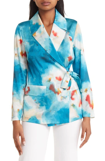 Misook Women's Watercolor Side-tie Tailored Jacket In Multi