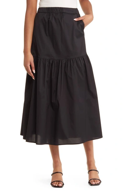 Misook Cotton Blend Flounce Hem Maxi Skirt In Black
