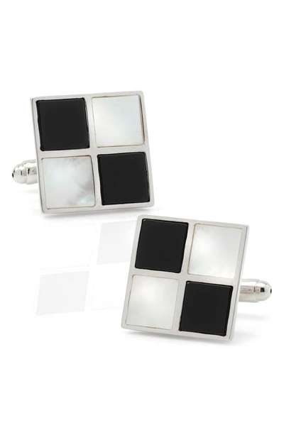 Cufflinks, Inc Men's Ox And Bull Trading Co. Mother-of-pearl & Onyx Check Cufflinks In White