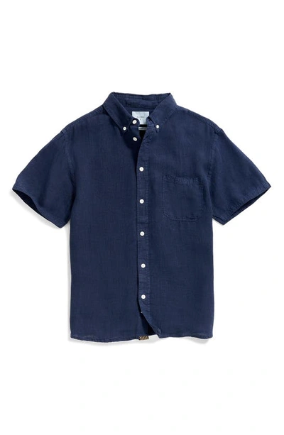 Billy Reid Tuscumbia Standard Fit Short Sleeve Linen Button-down Shirt In Midnight Blue