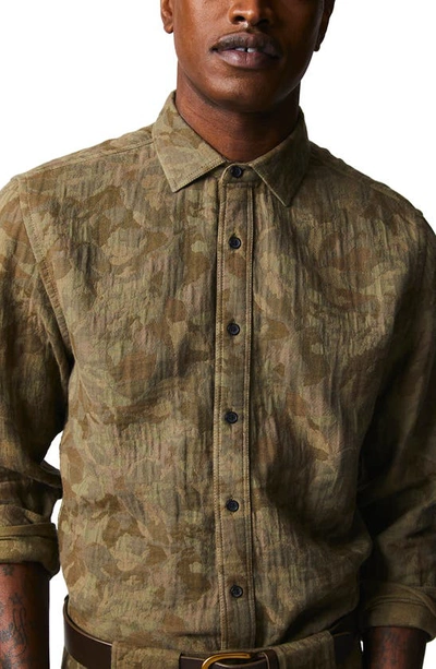 Billy Reid Tuscumbia Standard Fit Jacquard Camo Cotton Button-up Shirt In Olive