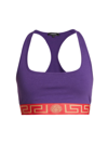 Versace Greca-motif Stretch-cotton Sports Bra In Pink & Purple