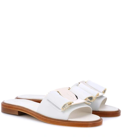 Ferragamo Vara Bow Leather Slides In White