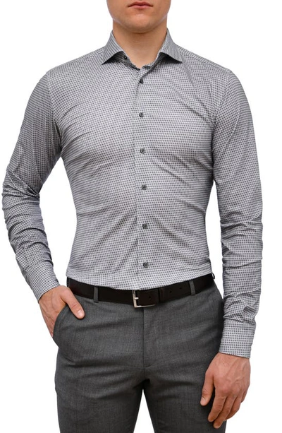 Emanuel Berg 4flex Slim Fit Houndstooth Knit Button-up Shirt In Grey