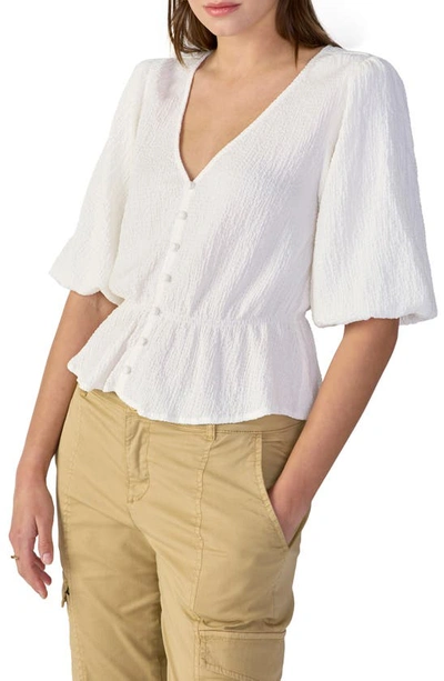 Sanctuary Textured Puff Sleeve Blouse In White