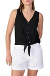 Sanctuary Link Up Tie Hem Sleeveless Stretch Cotton Top In Black