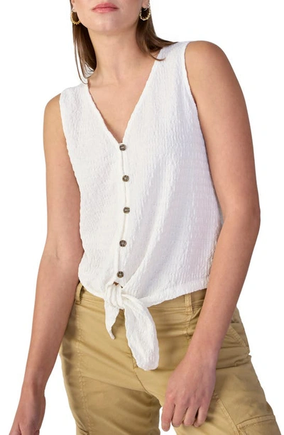 Sanctuary Link Up Tie Hem Sleeveless Stretch Cotton Top In White