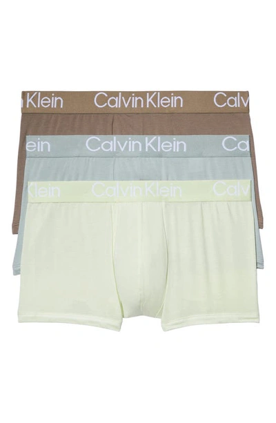 Calvin Klein Ultra-soft Modern 3-pack Stretch Modal Trunks In Cbs Natural Gra