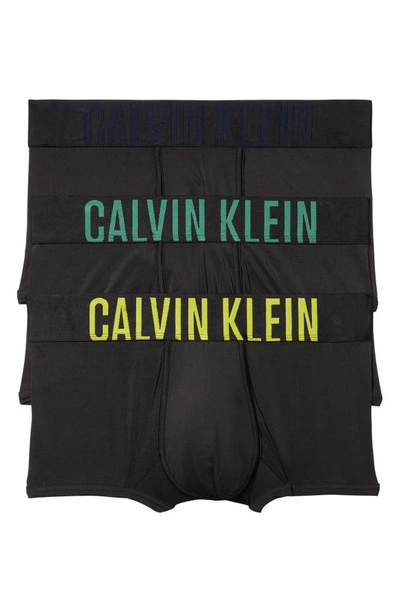 Calvin Klein Assorted 3-pack Intense Power Micro Low Rise Trunks In Black/ Multi Band